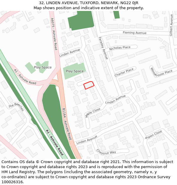 32, LINDEN AVENUE, TUXFORD, NEWARK, NG22 0JR: Location map and indicative extent of plot