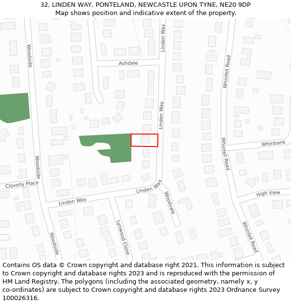 32, LINDEN WAY, PONTELAND, NEWCASTLE UPON TYNE, NE20 9DP: Location map and indicative extent of plot