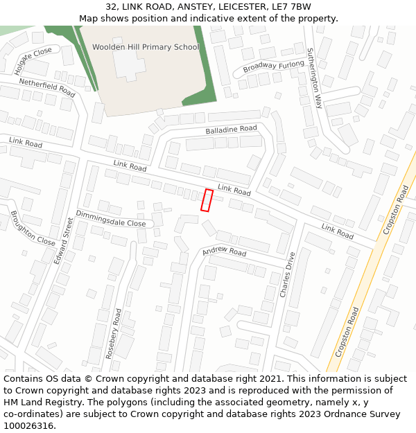 32, LINK ROAD, ANSTEY, LEICESTER, LE7 7BW: Location map and indicative extent of plot