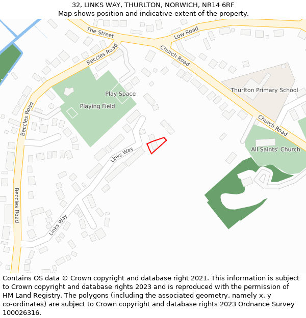 32, LINKS WAY, THURLTON, NORWICH, NR14 6RF: Location map and indicative extent of plot