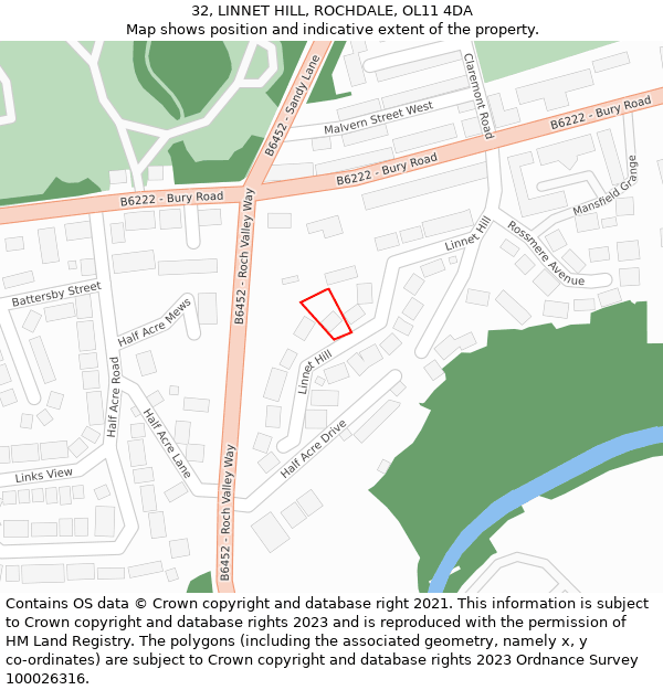 32, LINNET HILL, ROCHDALE, OL11 4DA: Location map and indicative extent of plot