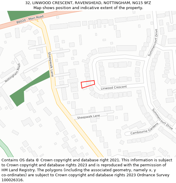 32, LINWOOD CRESCENT, RAVENSHEAD, NOTTINGHAM, NG15 9FZ: Location map and indicative extent of plot