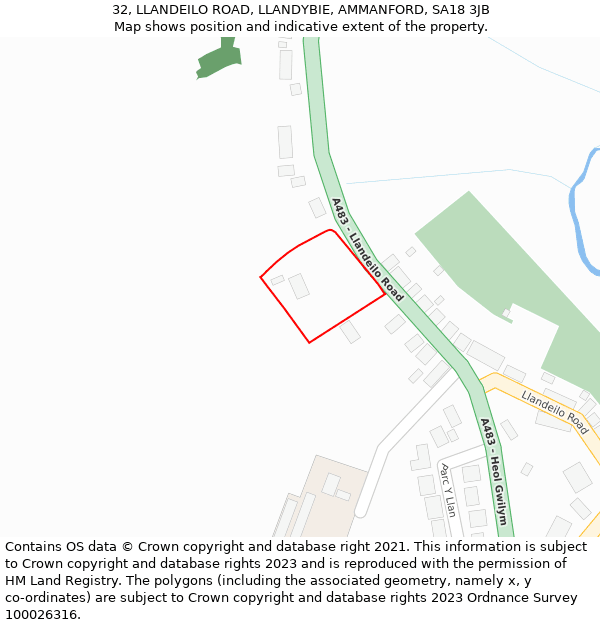 32, LLANDEILO ROAD, LLANDYBIE, AMMANFORD, SA18 3JB: Location map and indicative extent of plot