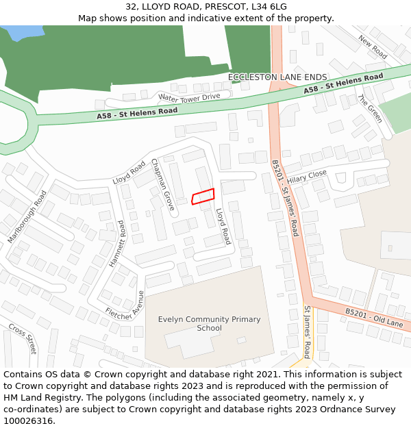 32, LLOYD ROAD, PRESCOT, L34 6LG: Location map and indicative extent of plot