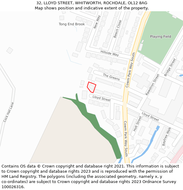 32, LLOYD STREET, WHITWORTH, ROCHDALE, OL12 8AG: Location map and indicative extent of plot