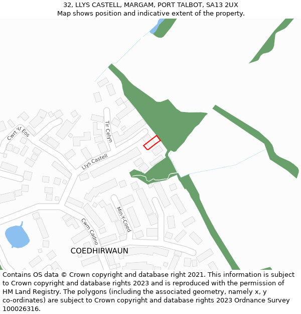 32, LLYS CASTELL, MARGAM, PORT TALBOT, SA13 2UX: Location map and indicative extent of plot