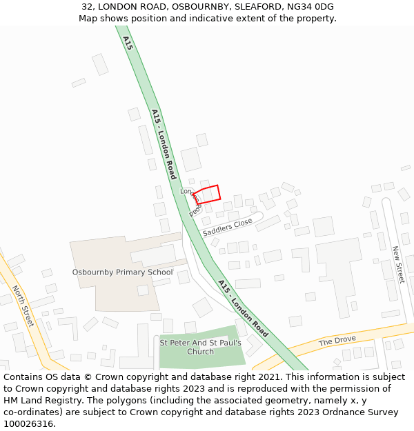 32, LONDON ROAD, OSBOURNBY, SLEAFORD, NG34 0DG: Location map and indicative extent of plot