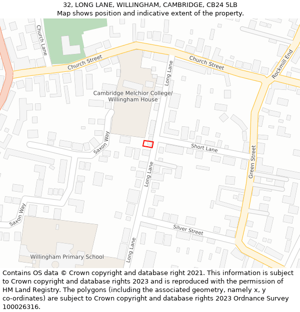 32, LONG LANE, WILLINGHAM, CAMBRIDGE, CB24 5LB: Location map and indicative extent of plot
