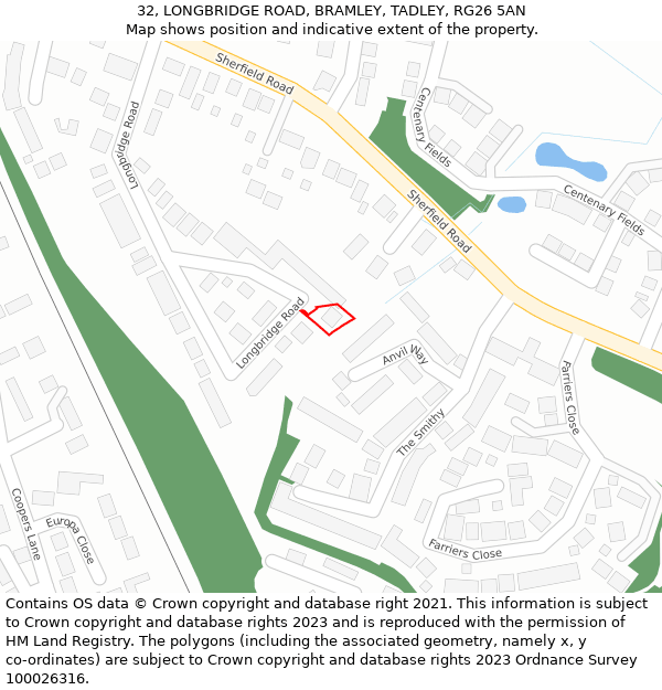 32, LONGBRIDGE ROAD, BRAMLEY, TADLEY, RG26 5AN: Location map and indicative extent of plot