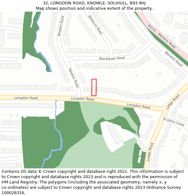 32, LONGDON ROAD, KNOWLE, SOLIHULL, B93 9HJ: Location map and indicative extent of plot