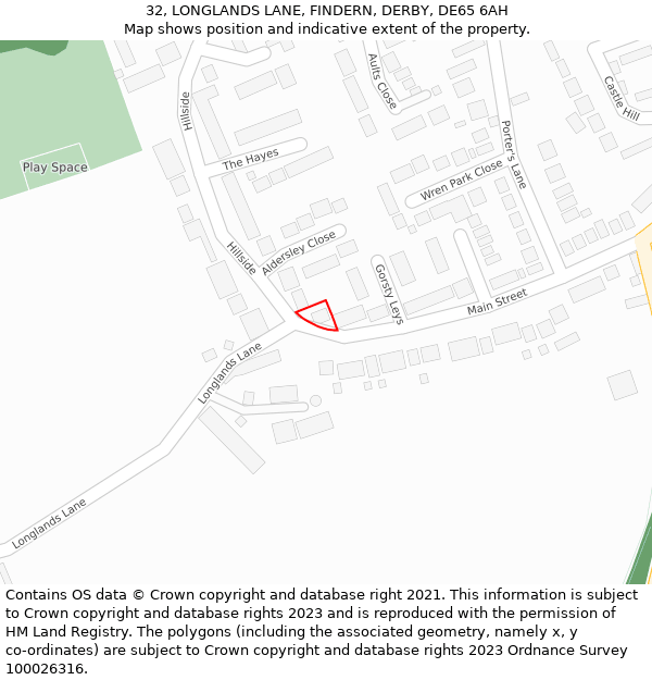 32, LONGLANDS LANE, FINDERN, DERBY, DE65 6AH: Location map and indicative extent of plot