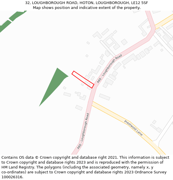 32, LOUGHBOROUGH ROAD, HOTON, LOUGHBOROUGH, LE12 5SF: Location map and indicative extent of plot