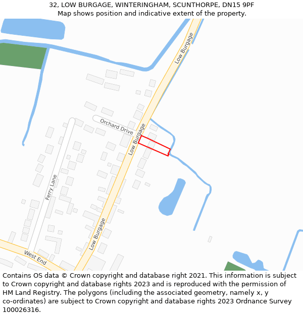 32, LOW BURGAGE, WINTERINGHAM, SCUNTHORPE, DN15 9PF: Location map and indicative extent of plot