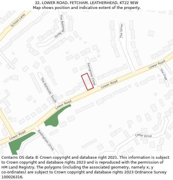 32, LOWER ROAD, FETCHAM, LEATHERHEAD, KT22 9EW: Location map and indicative extent of plot