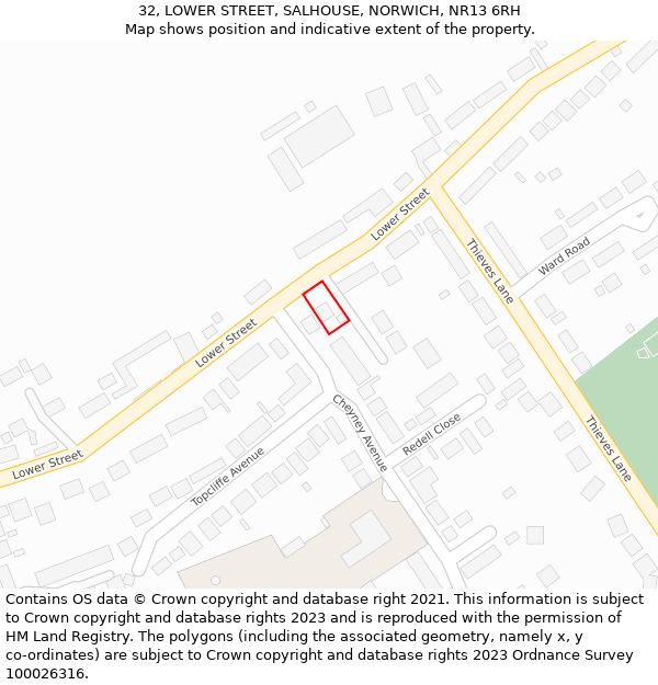 32, LOWER STREET, SALHOUSE, NORWICH, NR13 6RH: Location map and indicative extent of plot