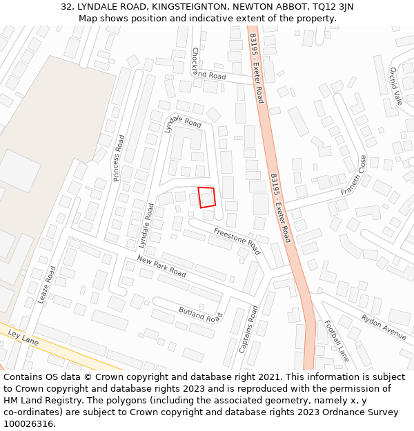 32, LYNDALE ROAD, KINGSTEIGNTON, NEWTON ABBOT, TQ12 3JN: Location map and indicative extent of plot