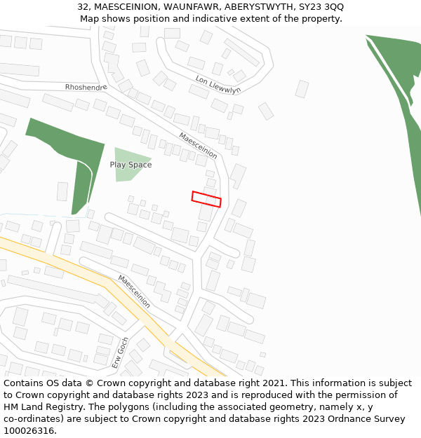 32, MAESCEINION, WAUNFAWR, ABERYSTWYTH, SY23 3QQ: Location map and indicative extent of plot