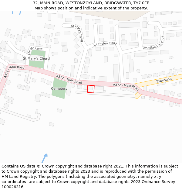 32, MAIN ROAD, WESTONZOYLAND, BRIDGWATER, TA7 0EB: Location map and indicative extent of plot