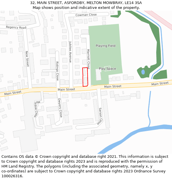 32, MAIN STREET, ASFORDBY, MELTON MOWBRAY, LE14 3SA: Location map and indicative extent of plot