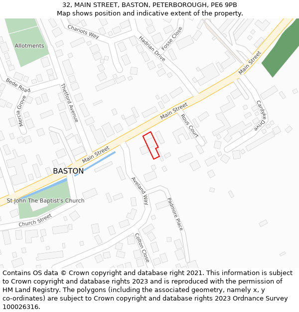 32, MAIN STREET, BASTON, PETERBOROUGH, PE6 9PB: Location map and indicative extent of plot
