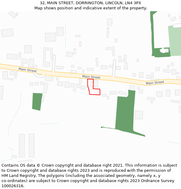 32, MAIN STREET, DORRINGTON, LINCOLN, LN4 3PX: Location map and indicative extent of plot