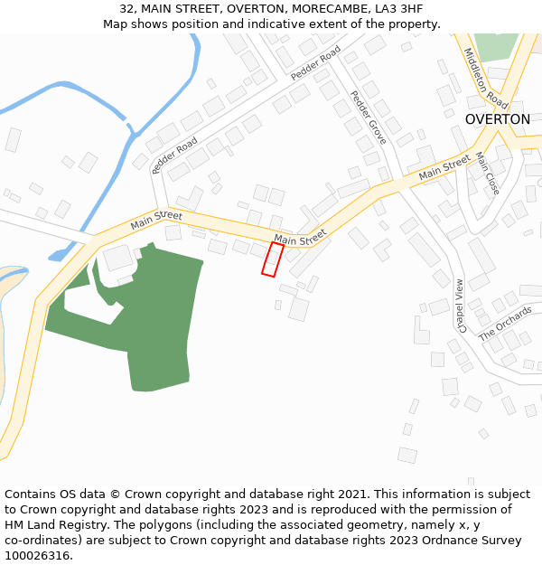 32, MAIN STREET, OVERTON, MORECAMBE, LA3 3HF: Location map and indicative extent of plot