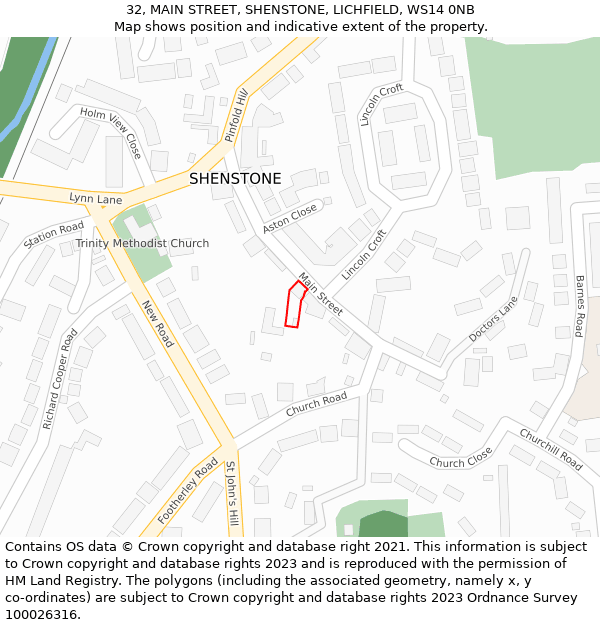 32, MAIN STREET, SHENSTONE, LICHFIELD, WS14 0NB: Location map and indicative extent of plot