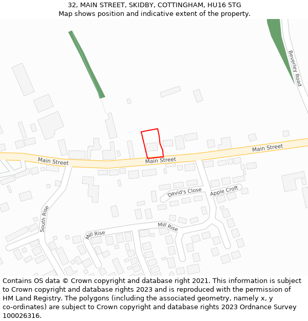32, MAIN STREET, SKIDBY, COTTINGHAM, HU16 5TG: Location map and indicative extent of plot