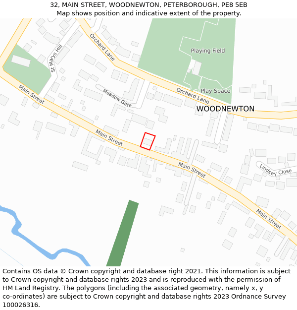 32, MAIN STREET, WOODNEWTON, PETERBOROUGH, PE8 5EB: Location map and indicative extent of plot