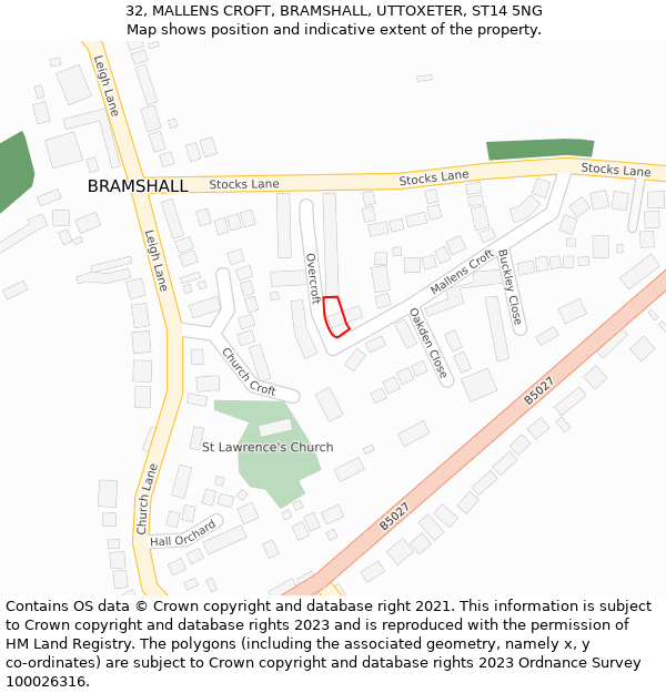 32, MALLENS CROFT, BRAMSHALL, UTTOXETER, ST14 5NG: Location map and indicative extent of plot