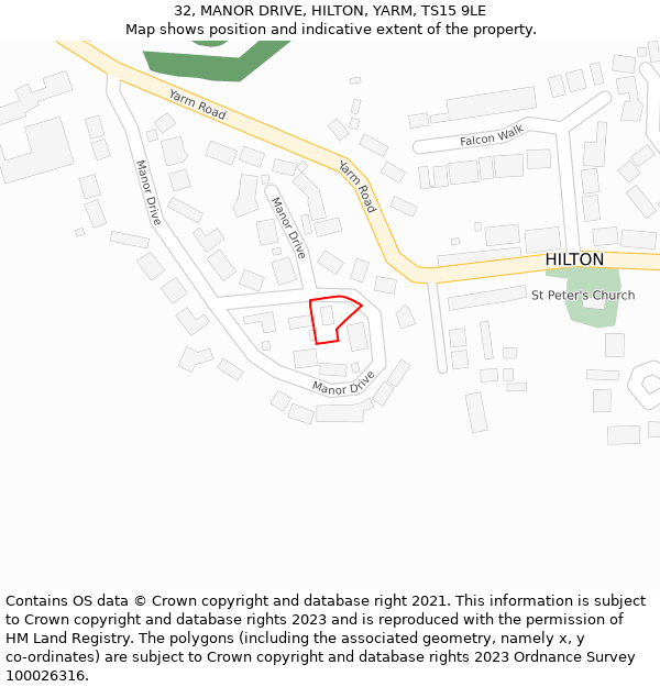 32, MANOR DRIVE, HILTON, YARM, TS15 9LE: Location map and indicative extent of plot