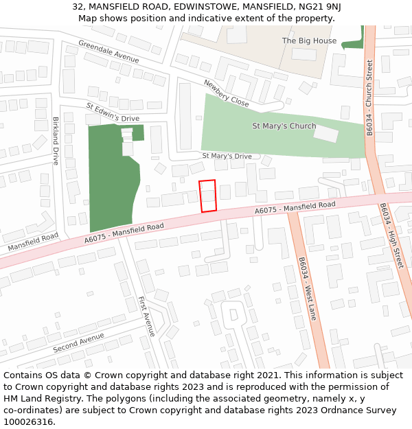 32, MANSFIELD ROAD, EDWINSTOWE, MANSFIELD, NG21 9NJ: Location map and indicative extent of plot