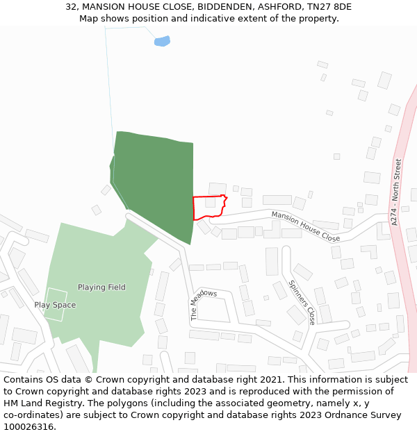 32, MANSION HOUSE CLOSE, BIDDENDEN, ASHFORD, TN27 8DE: Location map and indicative extent of plot