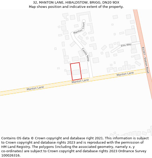 32, MANTON LANE, HIBALDSTOW, BRIGG, DN20 9DX: Location map and indicative extent of plot