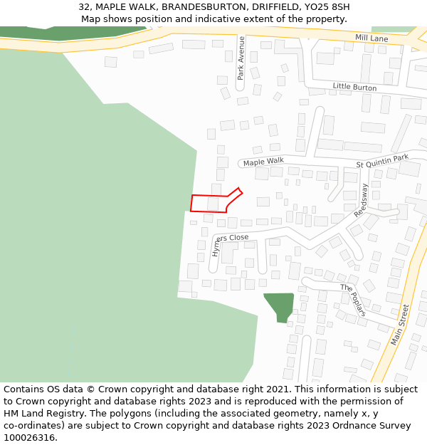 32, MAPLE WALK, BRANDESBURTON, DRIFFIELD, YO25 8SH: Location map and indicative extent of plot