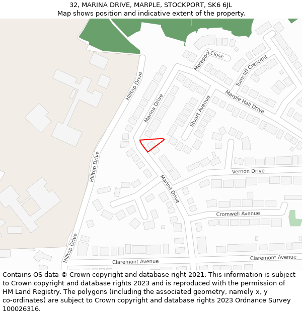 32, MARINA DRIVE, MARPLE, STOCKPORT, SK6 6JL: Location map and indicative extent of plot