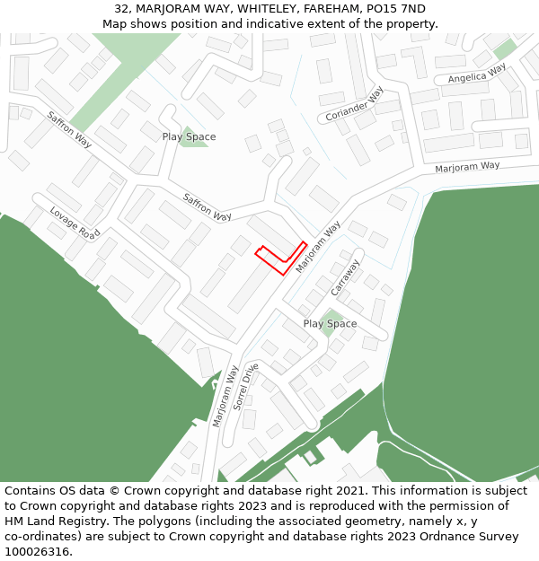 32, MARJORAM WAY, WHITELEY, FAREHAM, PO15 7ND: Location map and indicative extent of plot