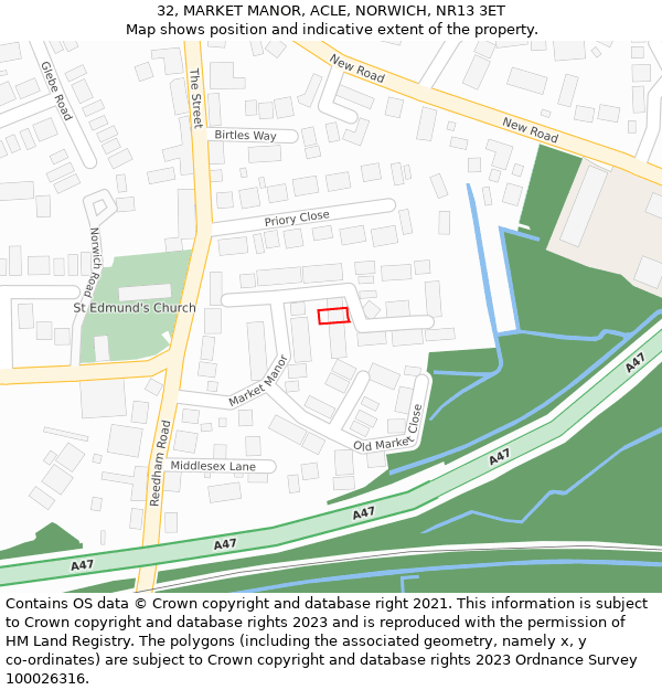 32, MARKET MANOR, ACLE, NORWICH, NR13 3ET: Location map and indicative extent of plot