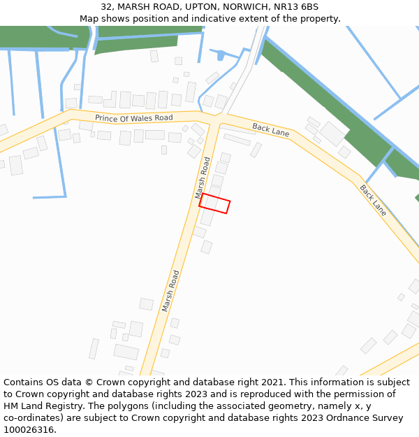 32, MARSH ROAD, UPTON, NORWICH, NR13 6BS: Location map and indicative extent of plot