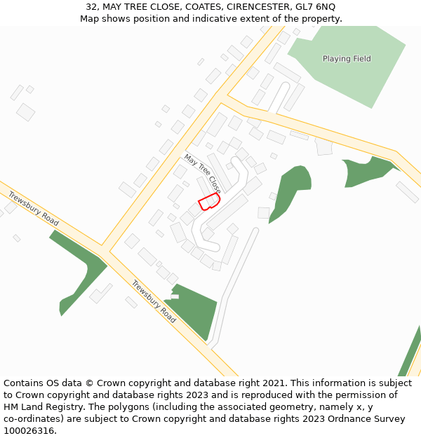 32, MAY TREE CLOSE, COATES, CIRENCESTER, GL7 6NQ: Location map and indicative extent of plot