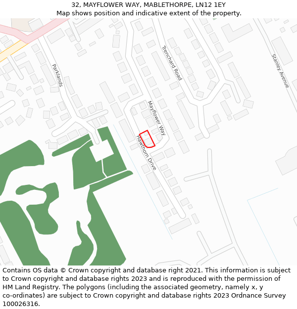 32, MAYFLOWER WAY, MABLETHORPE, LN12 1EY: Location map and indicative extent of plot