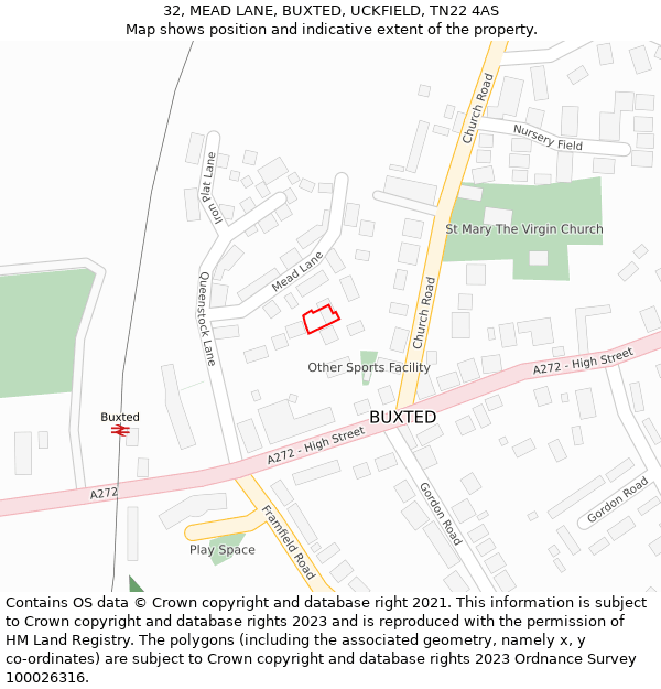 32, MEAD LANE, BUXTED, UCKFIELD, TN22 4AS: Location map and indicative extent of plot