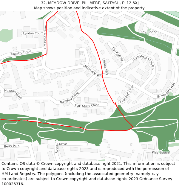 32, MEADOW DRIVE, PILLMERE, SALTASH, PL12 6XJ: Location map and indicative extent of plot