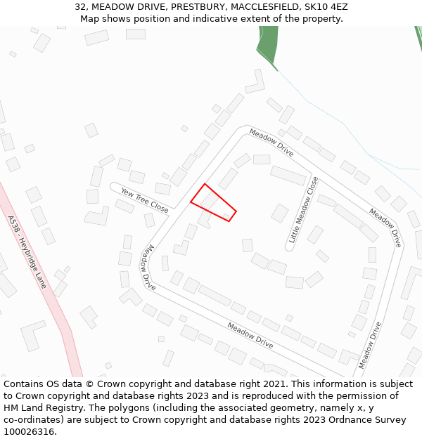 32, MEADOW DRIVE, PRESTBURY, MACCLESFIELD, SK10 4EZ: Location map and indicative extent of plot