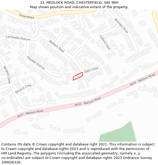 32, MEDLOCK ROAD, CHESTERFIELD, S40 3NH: Location map and indicative extent of plot