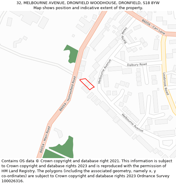32, MELBOURNE AVENUE, DRONFIELD WOODHOUSE, DRONFIELD, S18 8YW: Location map and indicative extent of plot