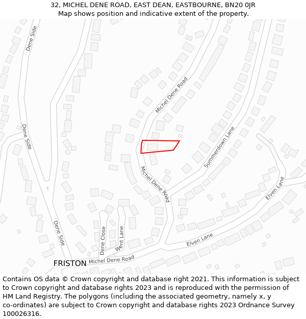 32, MICHEL DENE ROAD, EAST DEAN, EASTBOURNE, BN20 0JR: Location map and indicative extent of plot