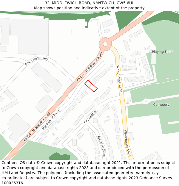 32, MIDDLEWICH ROAD, NANTWICH, CW5 6HL: Location map and indicative extent of plot