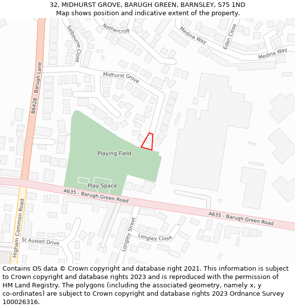 32, MIDHURST GROVE, BARUGH GREEN, BARNSLEY, S75 1ND: Location map and indicative extent of plot