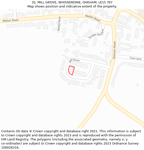 32, MILL GROVE, WHISSENDINE, OAKHAM, LE15 7EY: Location map and indicative extent of plot